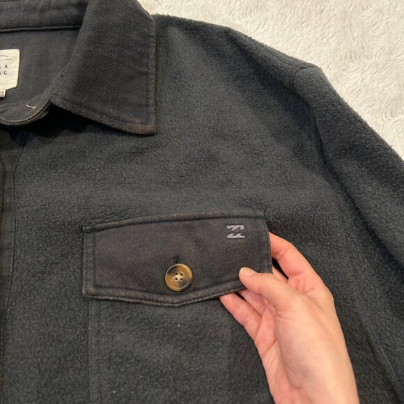 Billabong - Charcoal Gray Fleece w/Distressed Trim Pockets Trucker Shirt Jacket - Picture 3 of 10